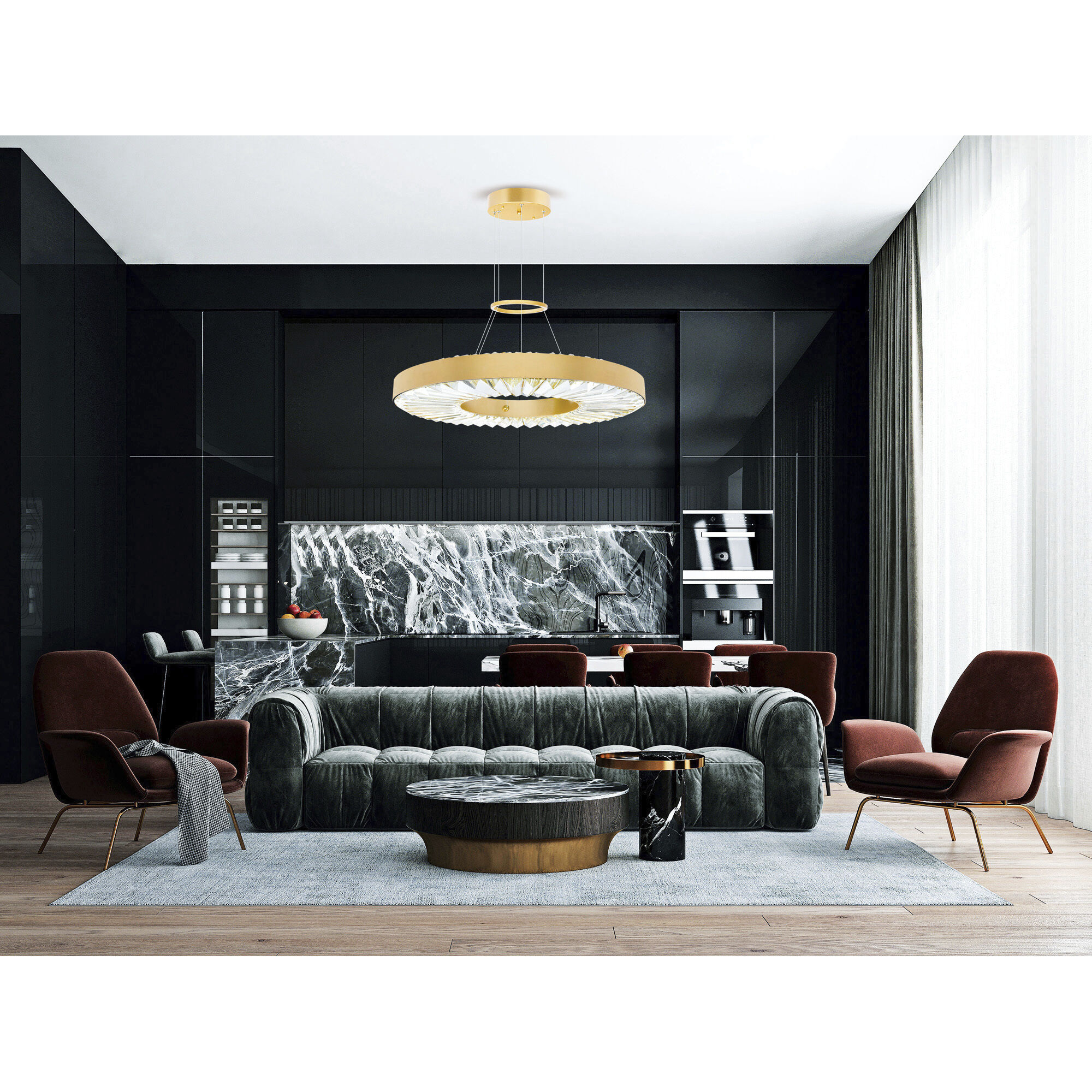 Bjoux LED 32 inch Brass Down Chandelier Ceiling Light