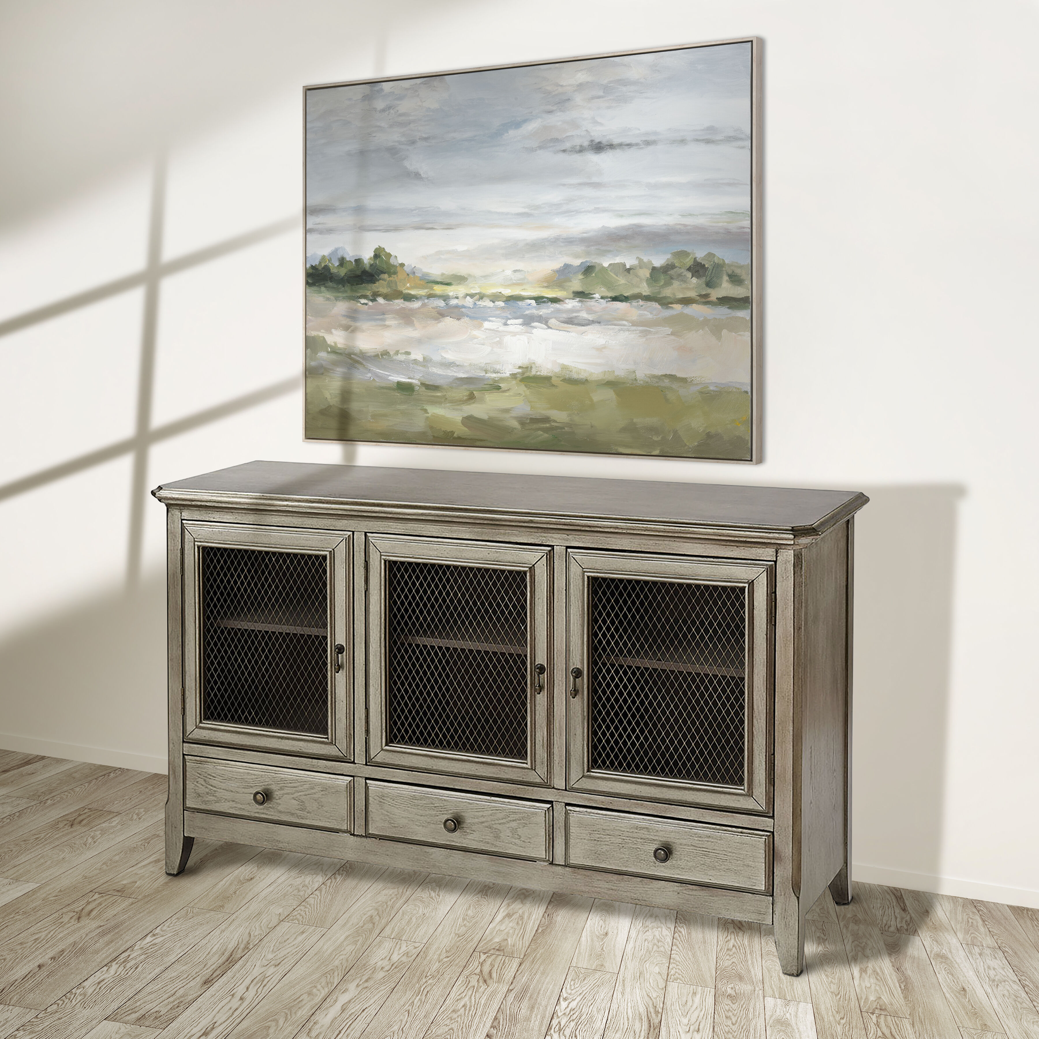 Acton Meadow Gray with Green and Wood Tone Framed Wall Art