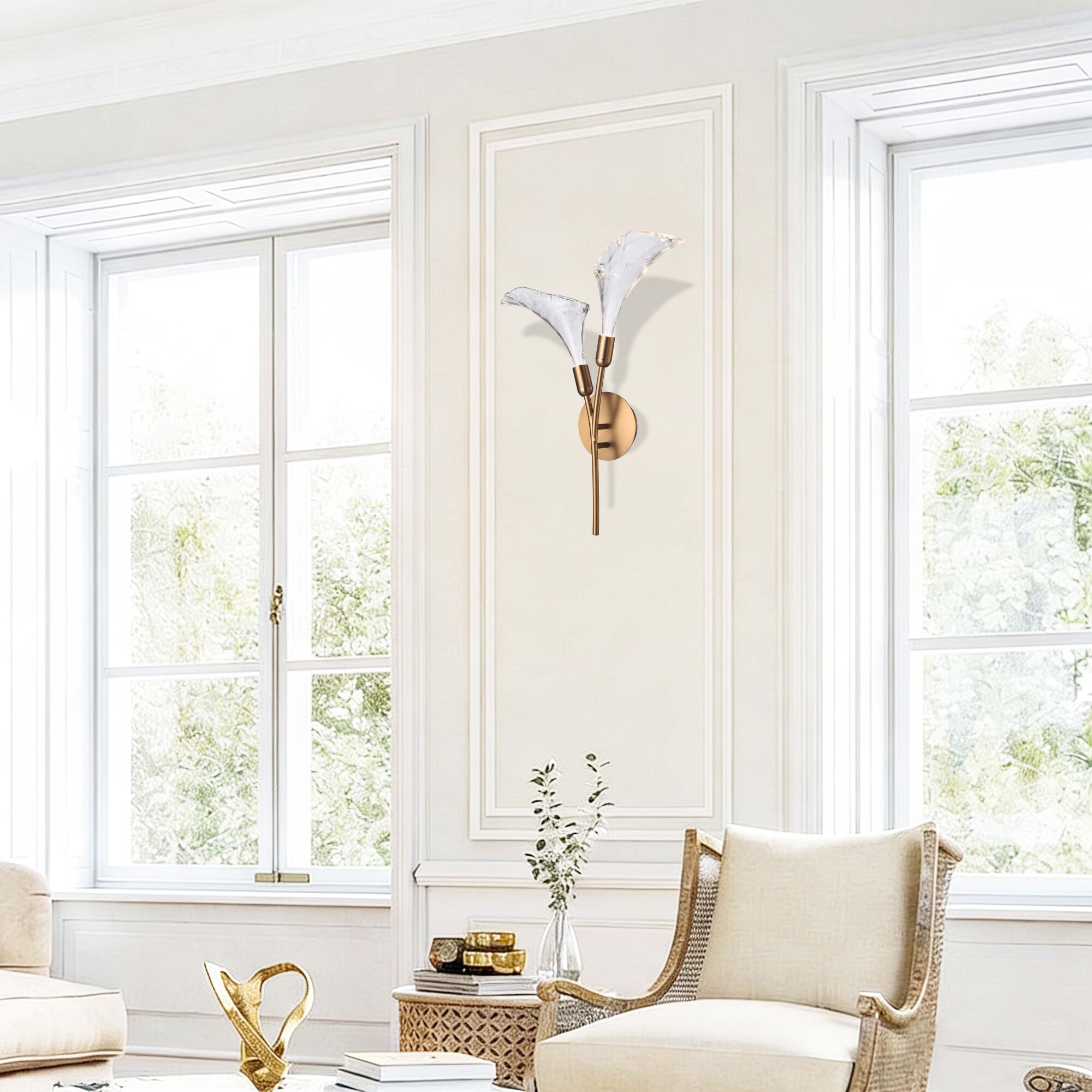 Calla 2 Light 5 inch Satin Brass Sconce Wall Light