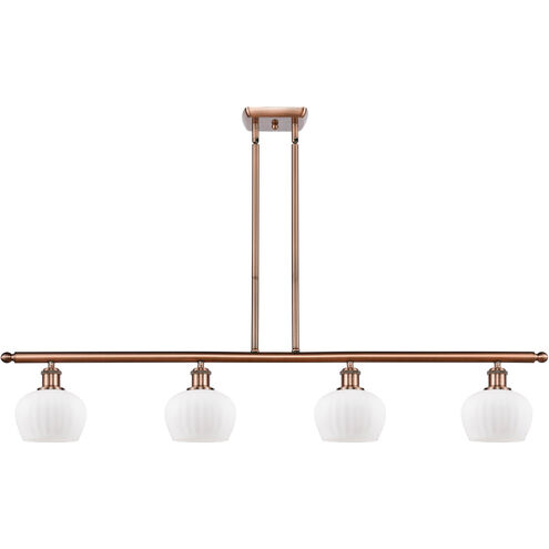 Ballston Fenton 4 Light 48 inch Antique Copper Island Light Ceiling Light in Matte White Glass, Ballston