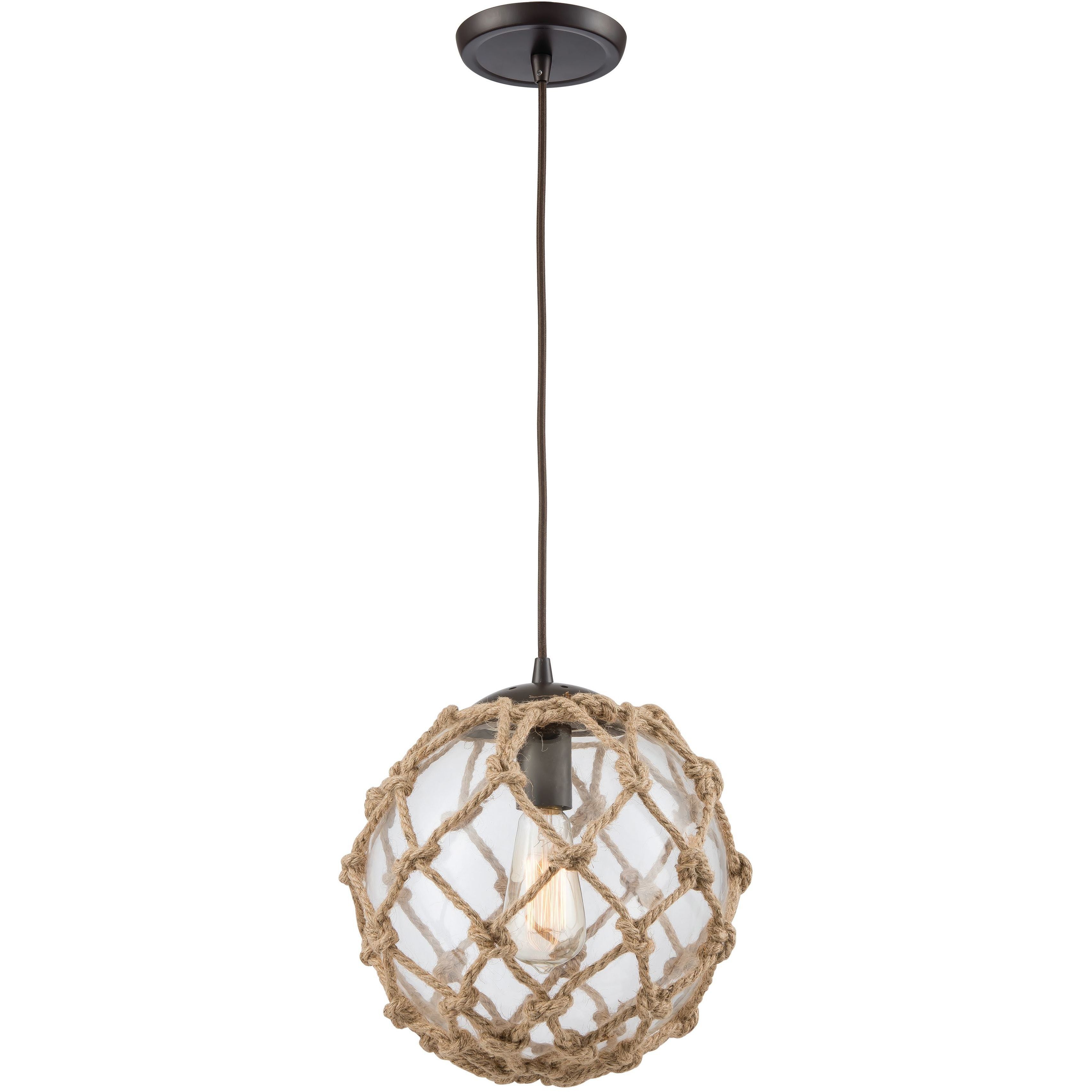 Coastal Inlet 1 Light 11 inch Oil Rubbed Bronze Mini Pendant Ceiling Light in Clear Glass with Natural Rope