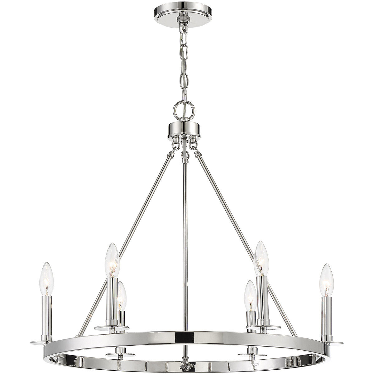 Traditional 6 Light 26 inch Polished Nickel Chandelier Ceiling Light