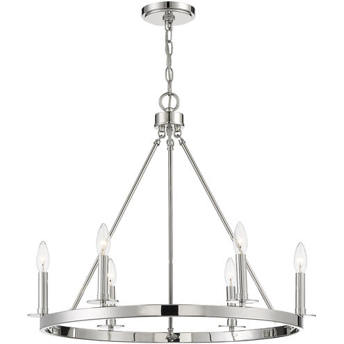 Traditional 6 Light 26 inch Polished Nickel Chandelier Ceiling Light