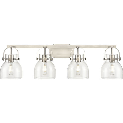 Pilaster II Bell 4 Light 36.5 inch Satin Nickel Bath Vanity Light Wall Light in Clear Glass
