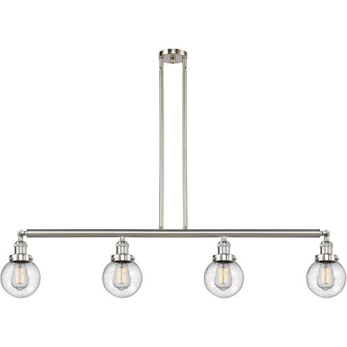 Franklin Restoration Beacon 4 Light 50.63 inch Brushed Satin Nickel Island Light Ceiling Light in Seedy Glass, Franklin Restoration