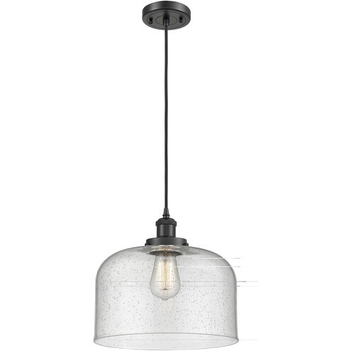 Ballston X-Large Bell LED 12 inch Matte Black Mini Pendant Ceiling Light in Seedy Glass, Black Textured, Ballston