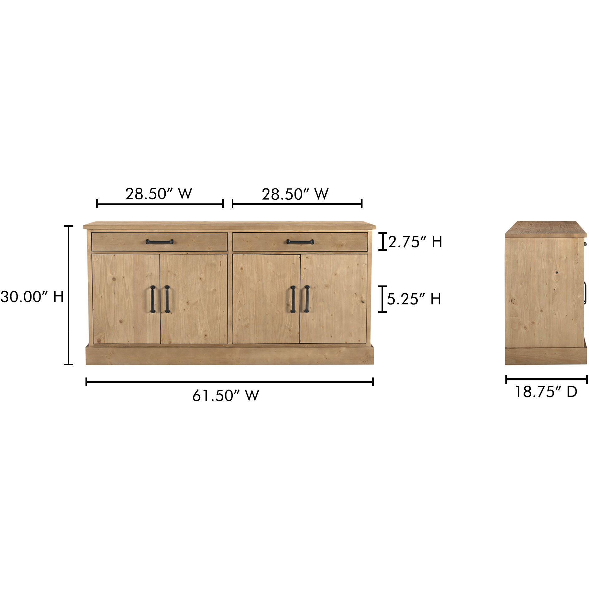 Tade 61.5 X 18.75 inch Brown Sideboard