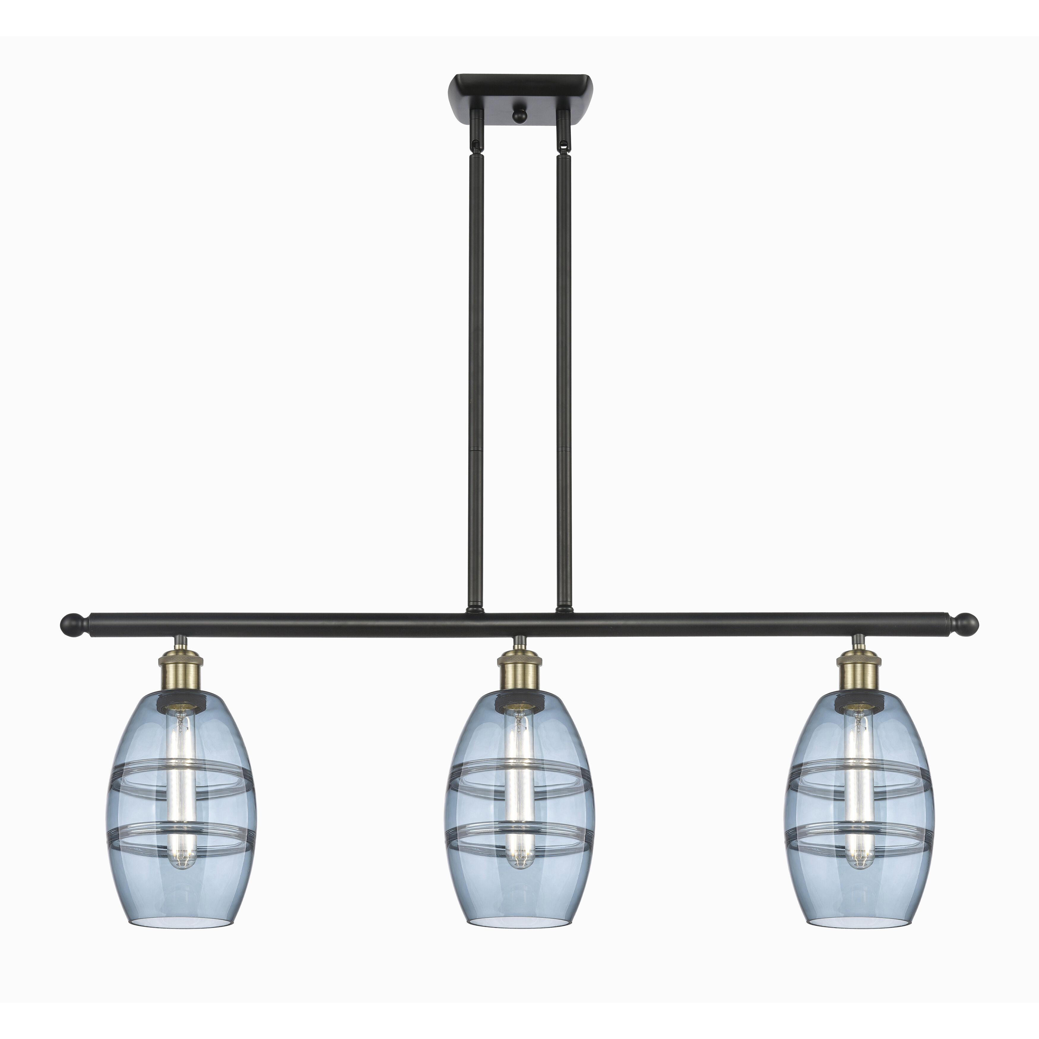 Ballston Vaz 3 Light 36 inch Black Antique Brass Stem Hung Island Light Ceiling Light