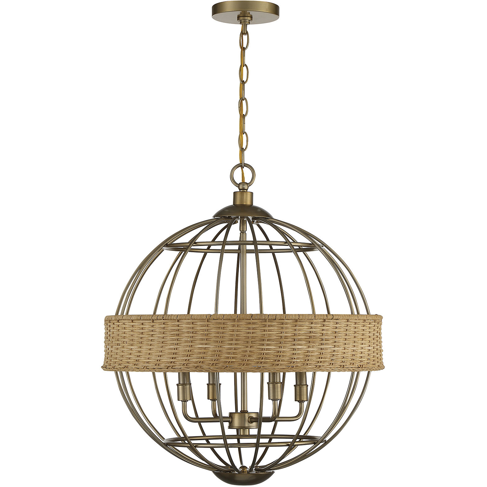 Boreal 4 Light 21 inch Burnished Brass with Natural Rattan Pendant Ceiling Light