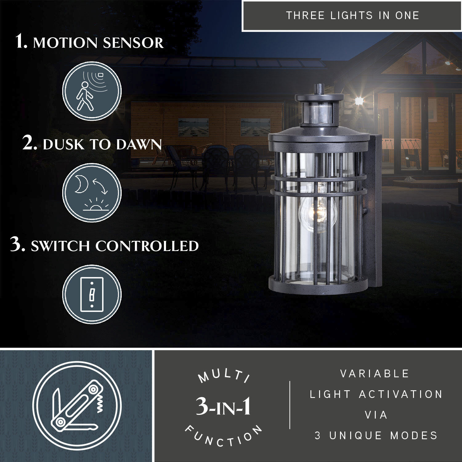 Wrightwood Vintage Black Outdoor Motion Sensor