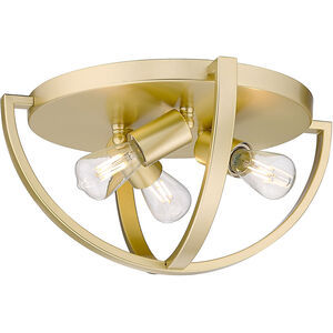 Colson 3 Light 14 inch Olympic Gold Flush Mount Ceiling Light in No Shade, Damp