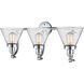 Franklin Restoration Large Cone 3 Light 28 inch Polished Chrome Bath Vanity Light Wall Light in Seedy Glass, Franklin Restoration
