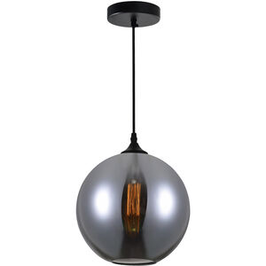 Glass 1 Light 10 inch Black Down Mini Pendant Ceiling Light in Smoke