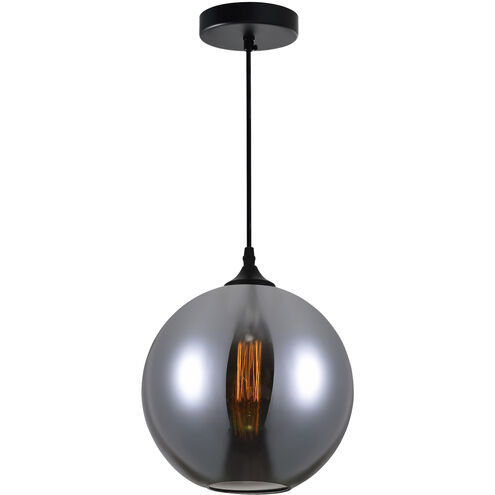 Glass 1 Light 10 inch Black Down Mini Pendant Ceiling Light in Smoke