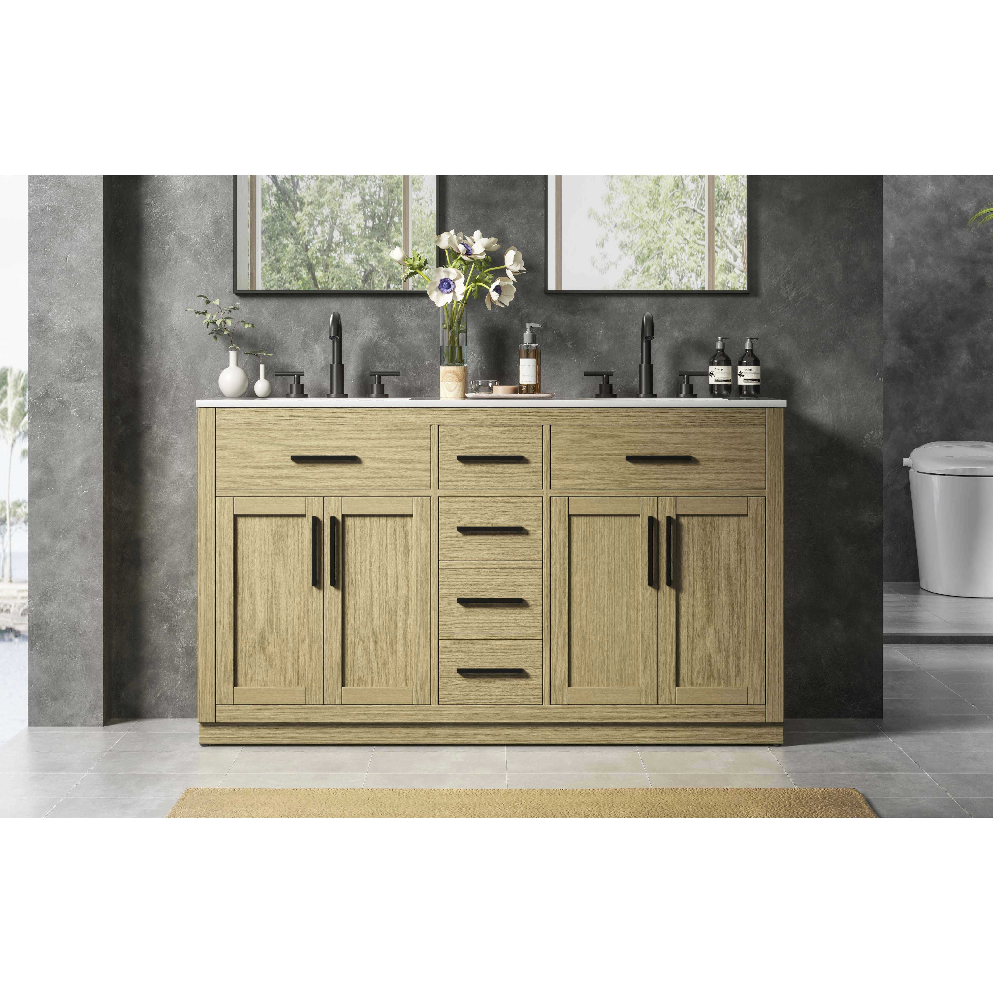Alden 60 X 35 inch Honey Brown Bathroom Vanity Cabinet