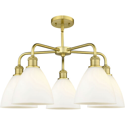 Bristol Glass 5 Light 25.5 inch Satin Gold Chandelier Ceiling Light in Matte White