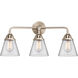 Nouveau 2 Small Cone LED 24 inch Antique Copper Bath Vanity Light Wall Light in Clear Glass