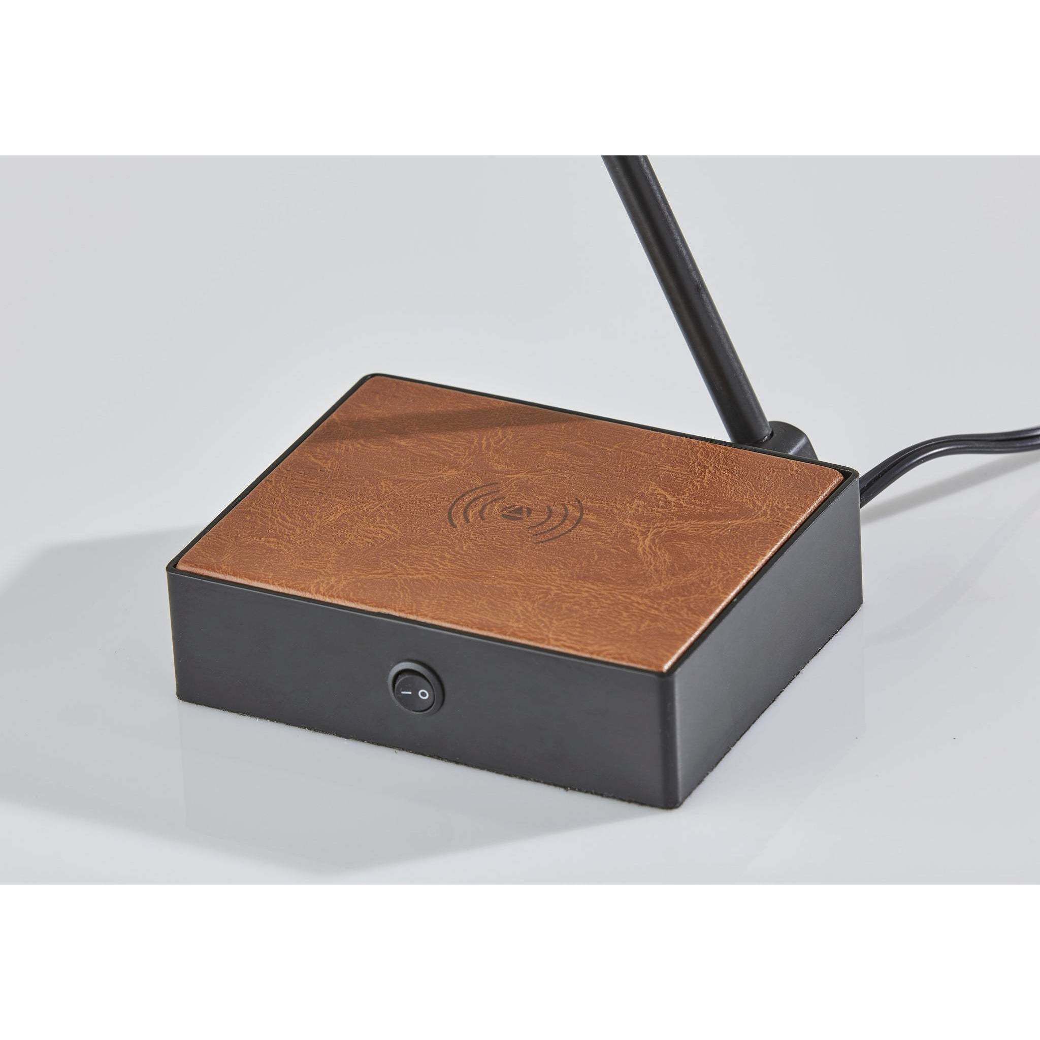 Sawyer 17 inch 7.00 watt Black with Camel Brown Leather Wireless Charging Desk Lamp Portable Light, with AdessoCharge