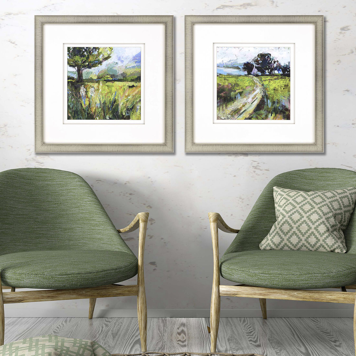 Scenic Green and Blue and White and Black Framed Art