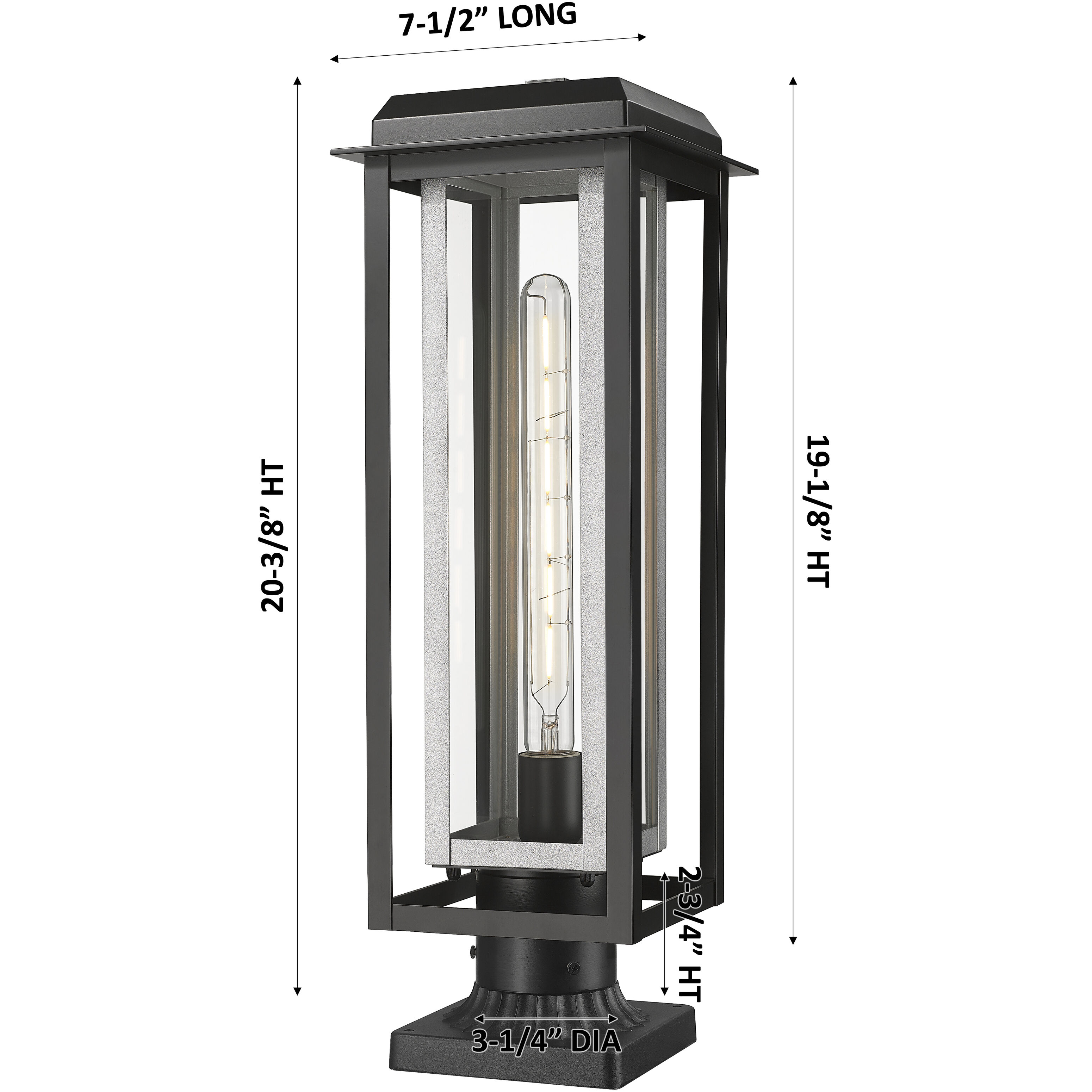 Mansfield 1 Light 20.38 inch Matte Black with Silver Outdoor Post Lantern in Clear Glass