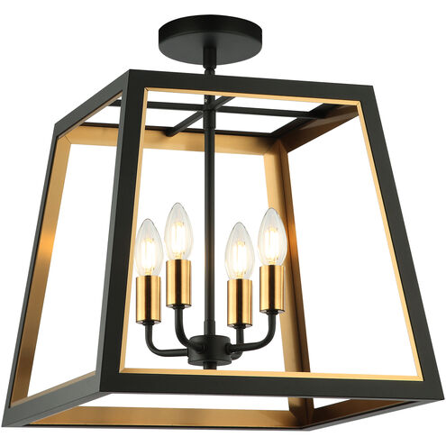 Rosalie 4 Light 16 inch Matte Black and Aged Gold Brass Flush Mount Ceiling Light