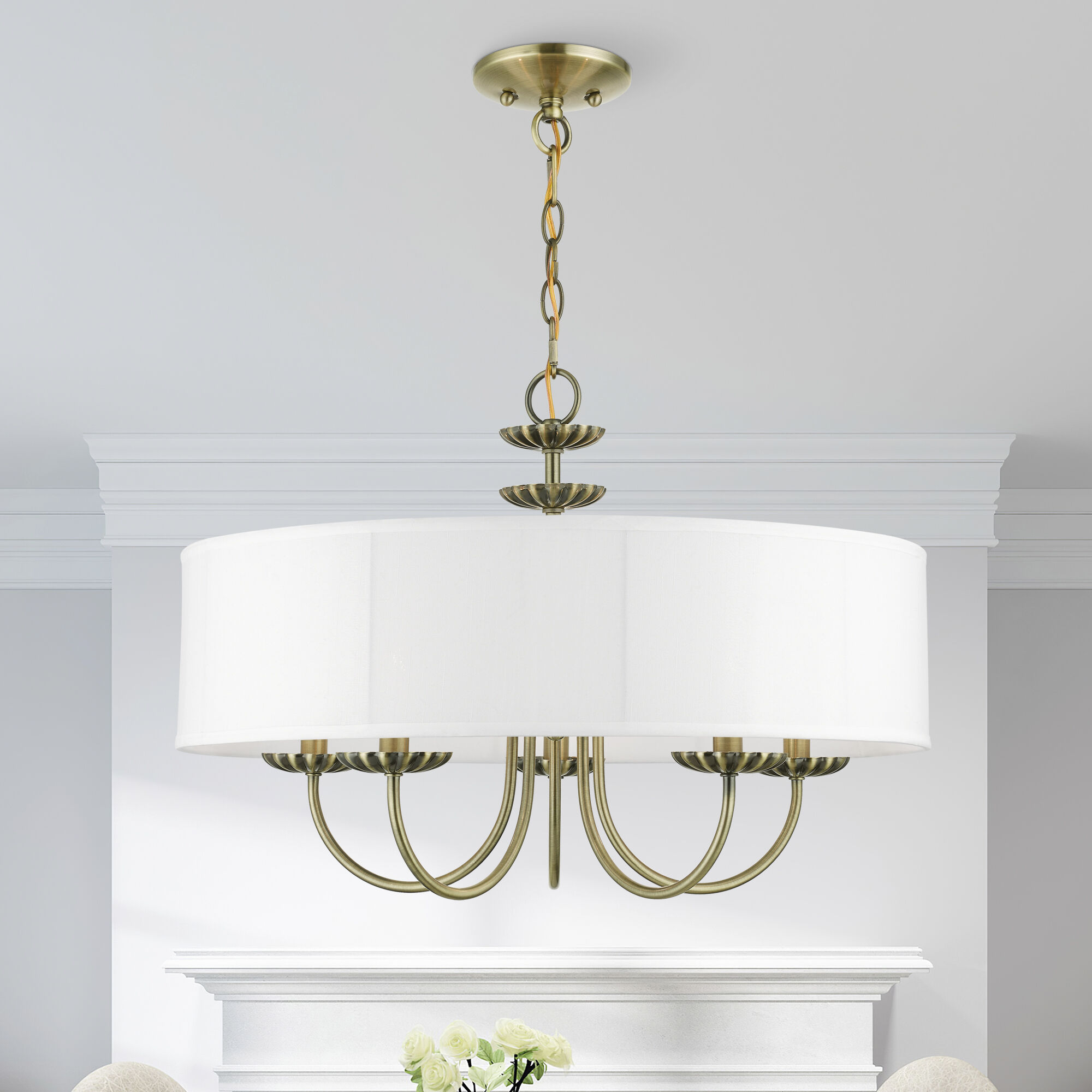 Brookdale 5 Light 23 inch Antique Brass Pendant Chandelier Ceiling Light