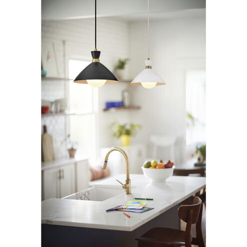 Simon LED 13 inch Matte White with Heritage Brass accents Pendant Ceiling Light, Semi-Flush Mount