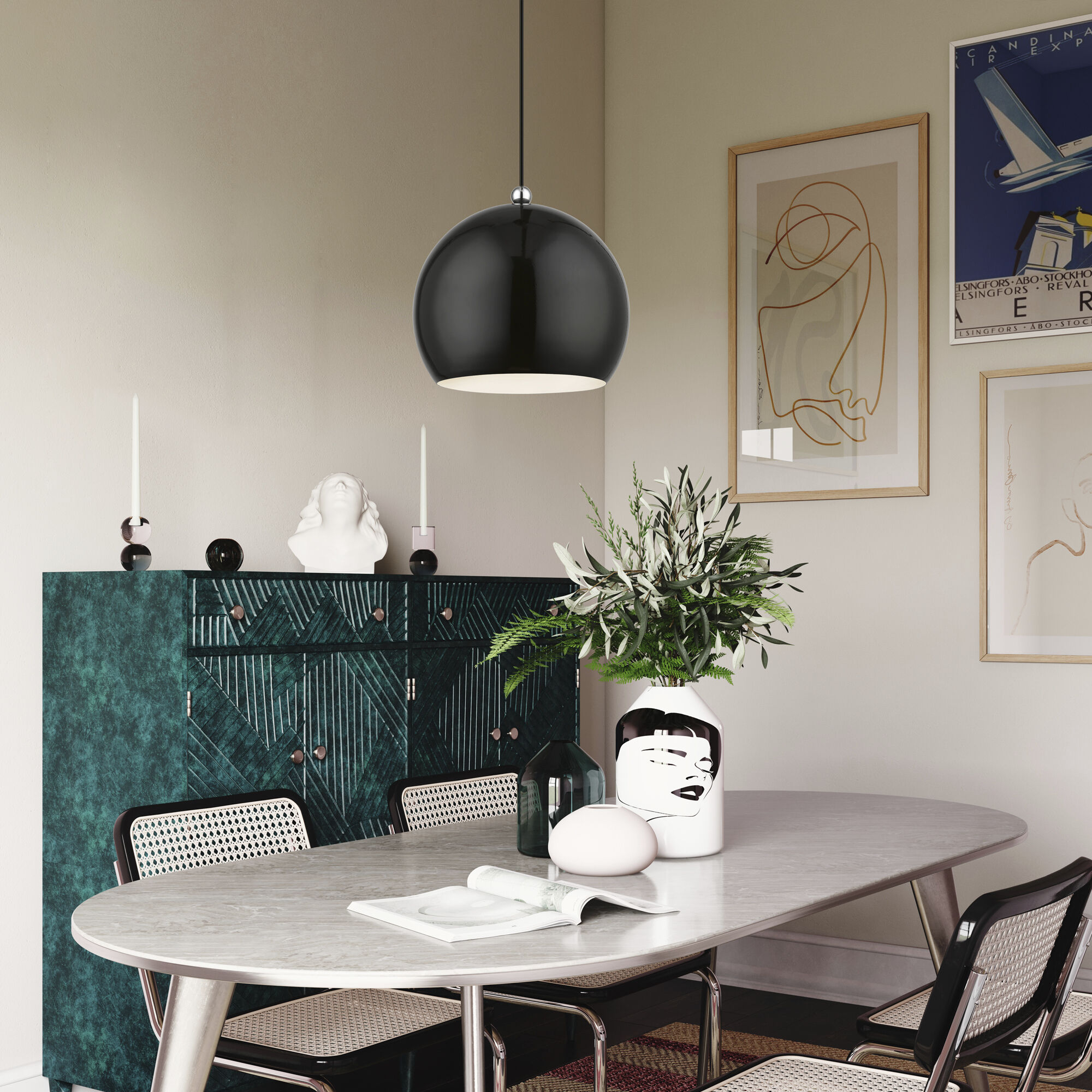 Stockton 1 Light 11.75 inch Shiny Black with Polished Chrome Accents Pendant Ceiling Light, Globe