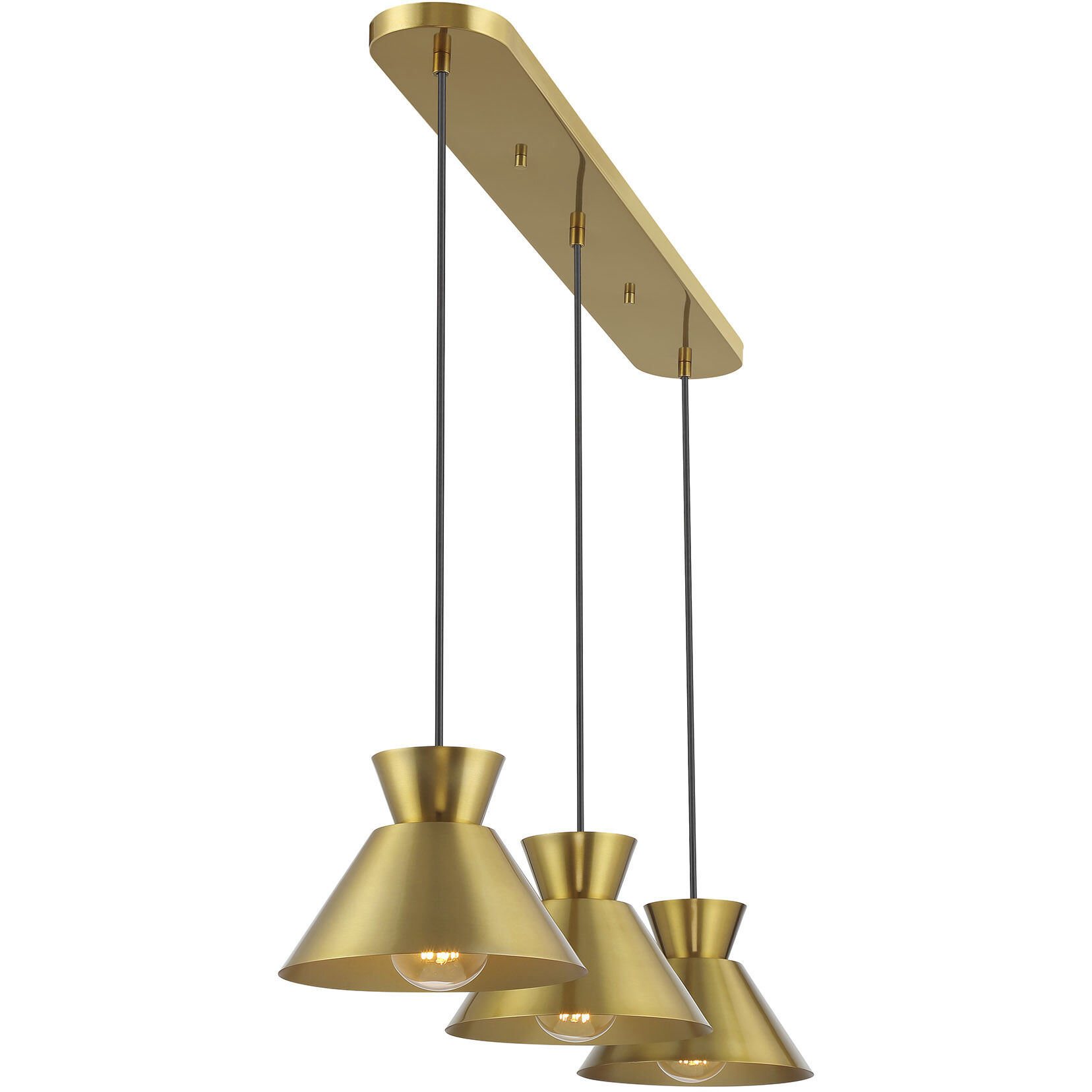 Mid-Century Modern 3 Light 40 inch Natural Brass Linear Chandelier Ceiling Light