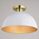 Devon LED 12.75 inch Glossy White and Satin Brass Semi-Flush Mount Ceiling Light