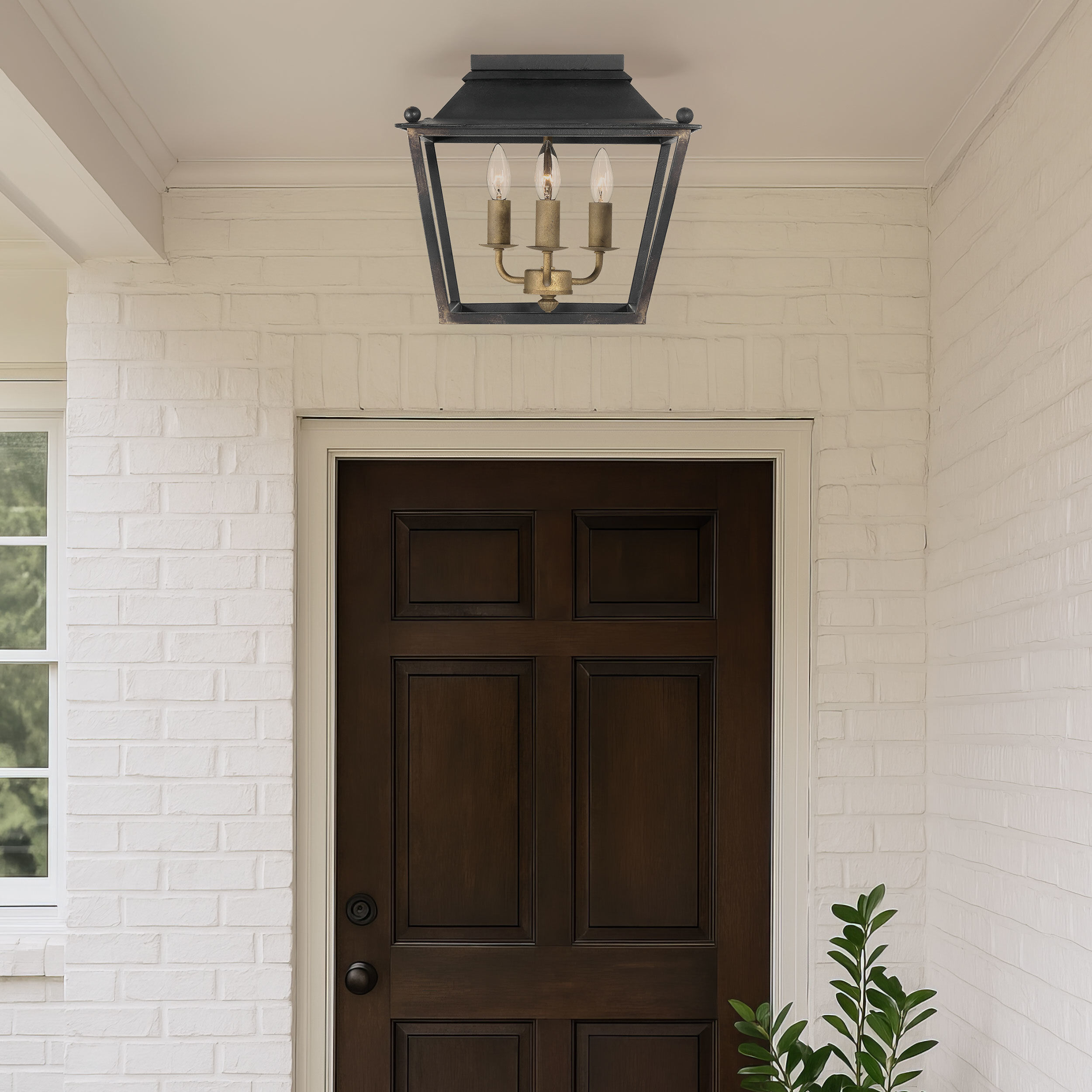 Christoff 3 Light 14 inch Antique Black Iron Flush Mount Ceiling Light