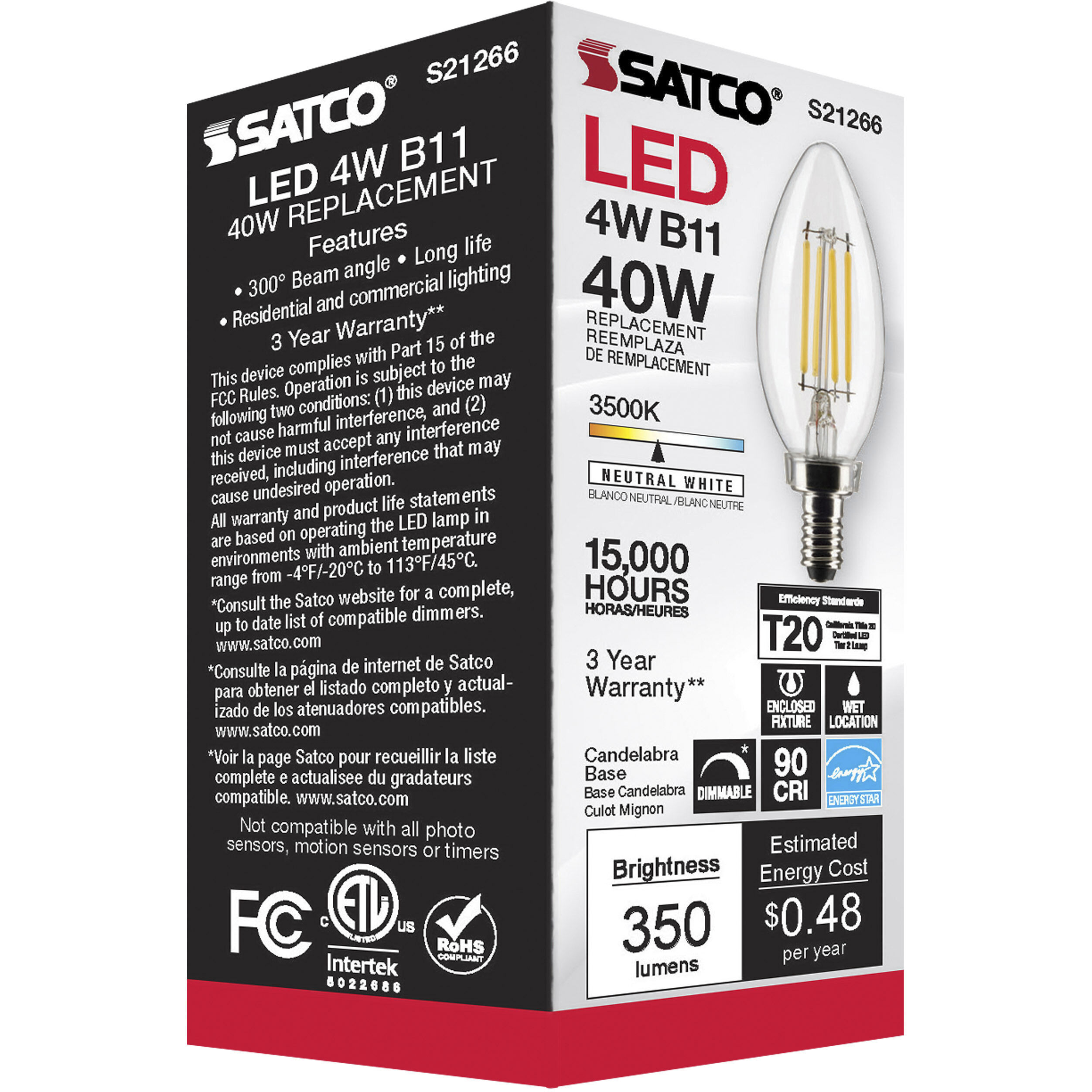 Lumos LED Candelabra Candelabra 4.00 watt 3500K LED Filament