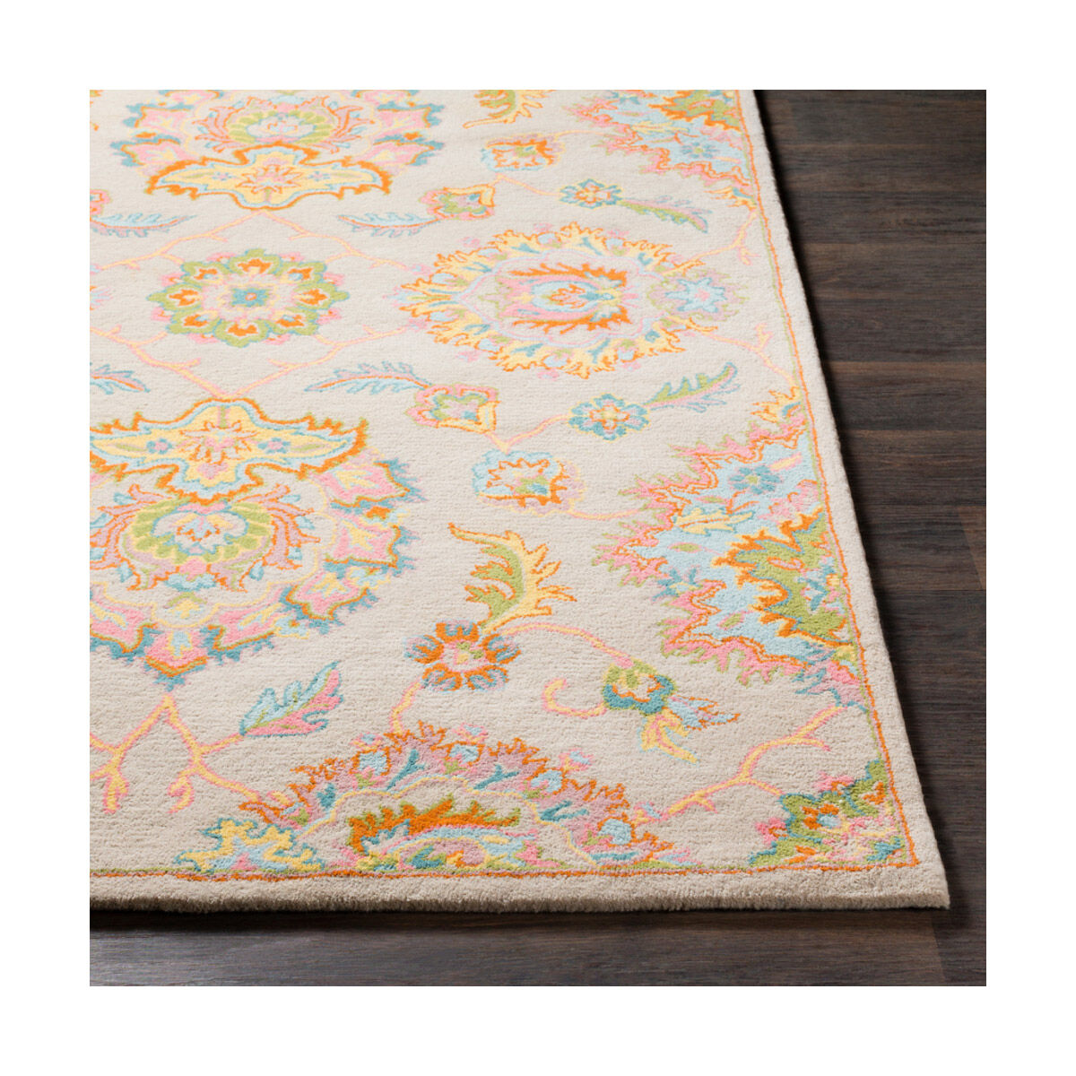 Rajhari 36 X 24 inch Beige/Bright Blue/Bright Pink/Grass Green Rugs, Rectangle