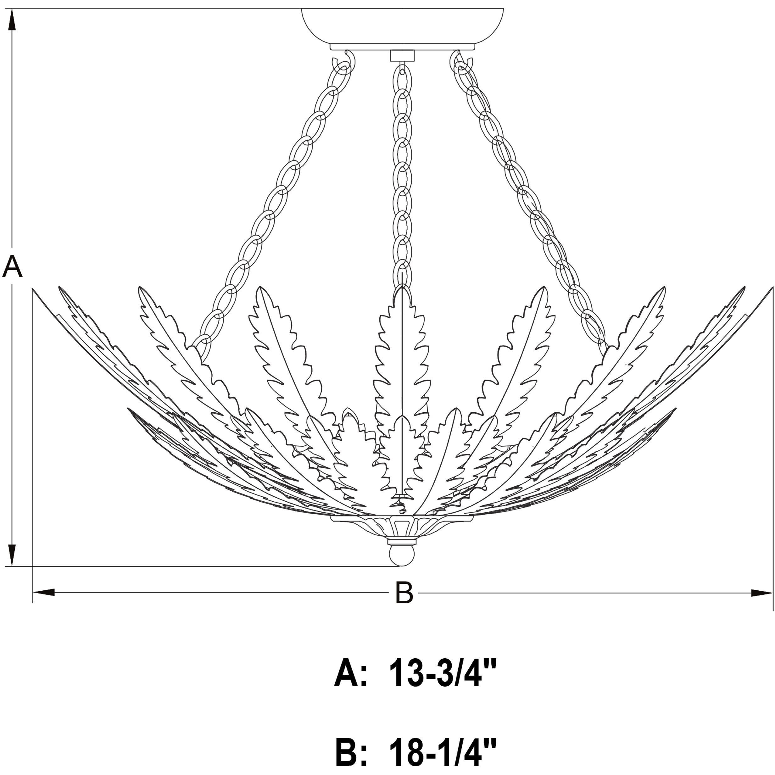 Ozette 3 Light 18 inch Painted Gold Semi Flush Mount Ceiling Light, Leaf Motif