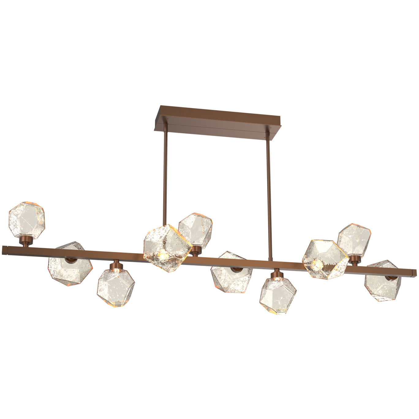 Gem LED Burnished Bronze Linear Multi-Pendant Ceiling Light in 3000K LED, Amber, Twisted Branch