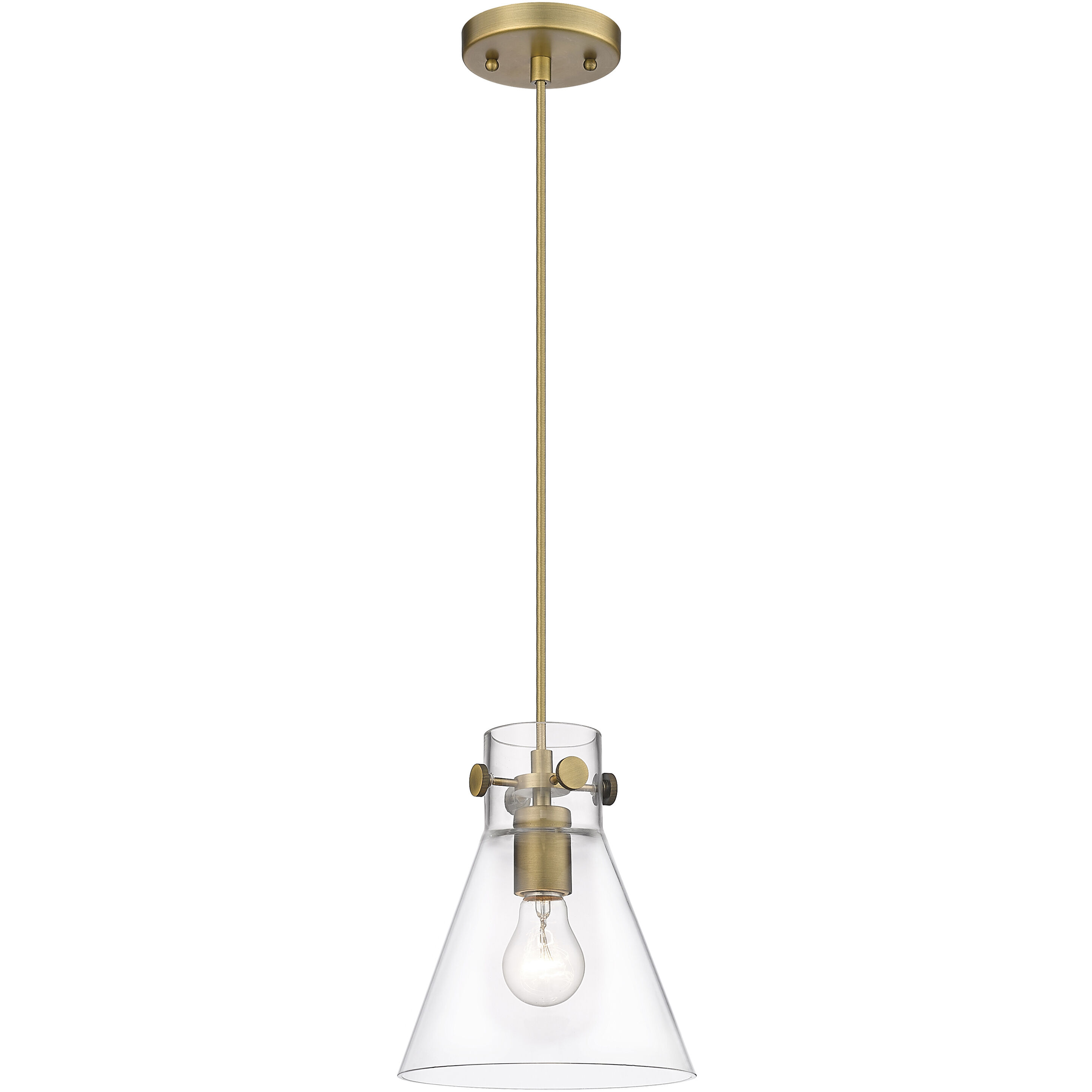 Downtown Urban Newton Cone 1 Light 8 inch Brushed Brass Pendant Ceiling Light in Clear