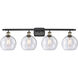 Ballston Athens 4 Light 36 inch Black Antique Brass Bath Vanity Light Wall Light in Seedy Glass, Ballston