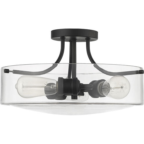 Delaney 3 Light 15 inch Matte Black Semi Flush Mount Ceiling Light