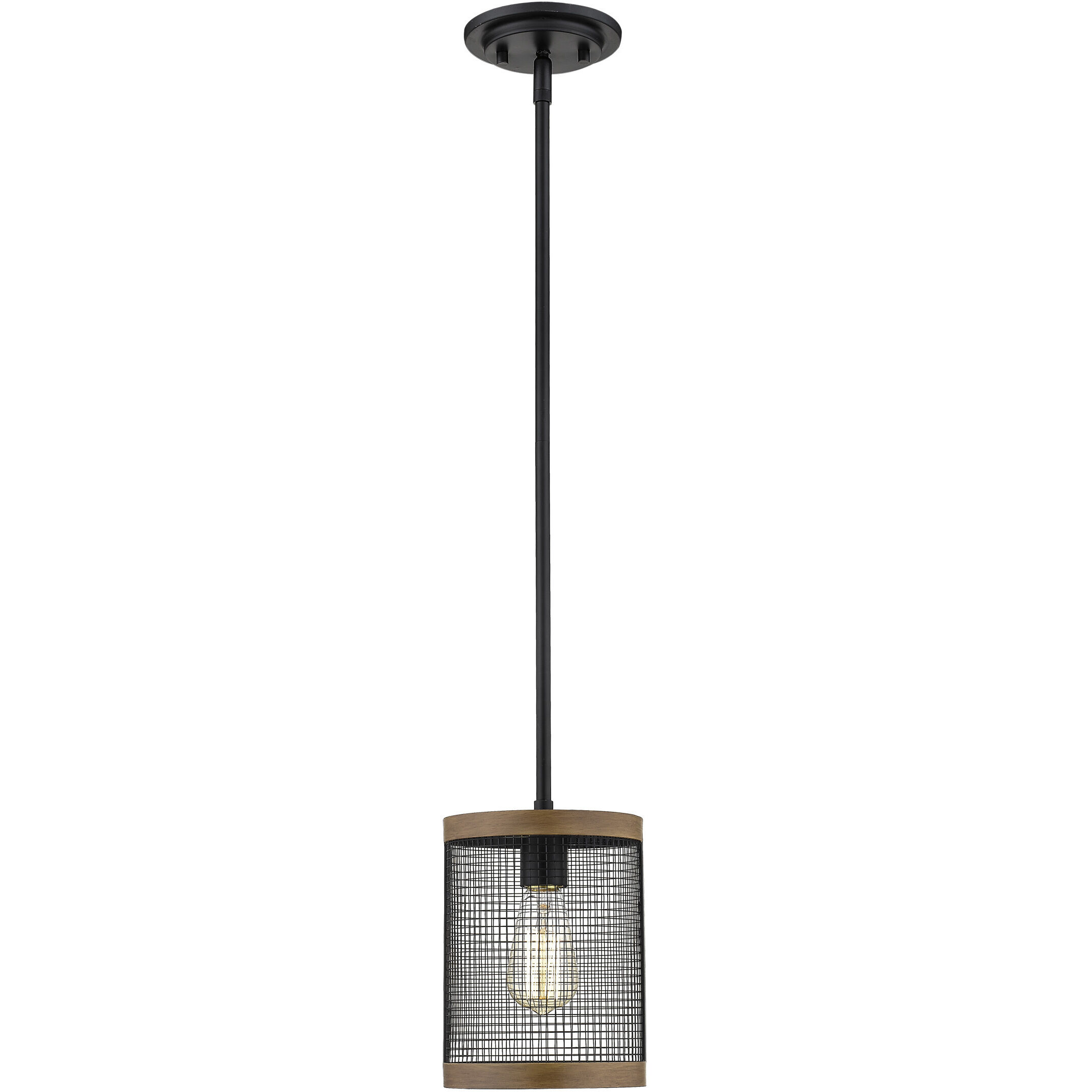Mesa 1 Light 7 inch Matte Black/Wood Grain Mini-Pendant Ceiling Light