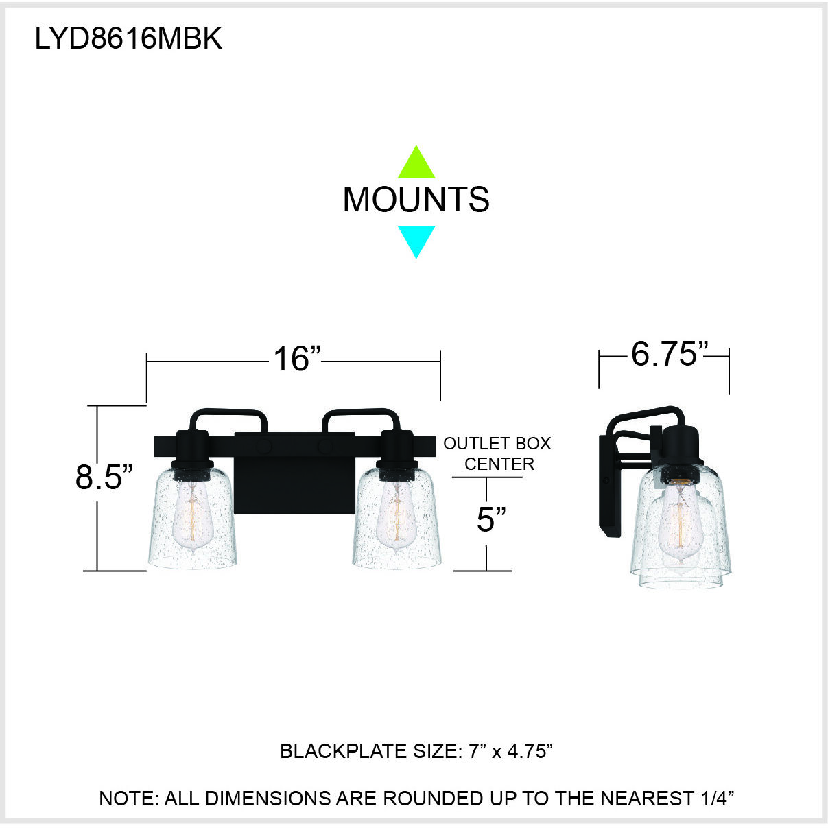 Lydia 2 Light 16 inch Matte Black Bath Light Wall Light