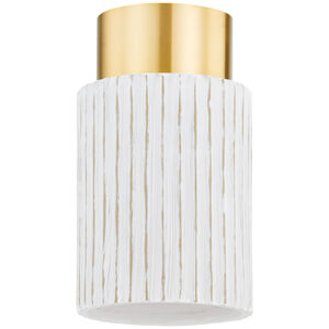 Corissa 1 Light 5.75 inch Aged Brass and Ceramic Whitewash Bisque Flush Mount Ceiling Light