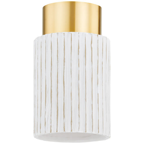 Corissa 1 Light 5.75 inch Aged Brass and Ceramic Whitewash Bisque Flush Mount Ceiling Light