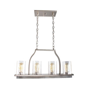 Westbury 4 Light 26 inch Painted Grey Wood Effect and Brushed Nickel Linear Chandelier Ceiling Light
