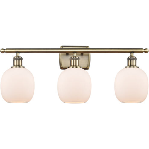 Ballston Belfast 3 Light 26 inch Antique Brass Bath Vanity Light Wall Light in Incandescent, Matte White Glass, Ballston