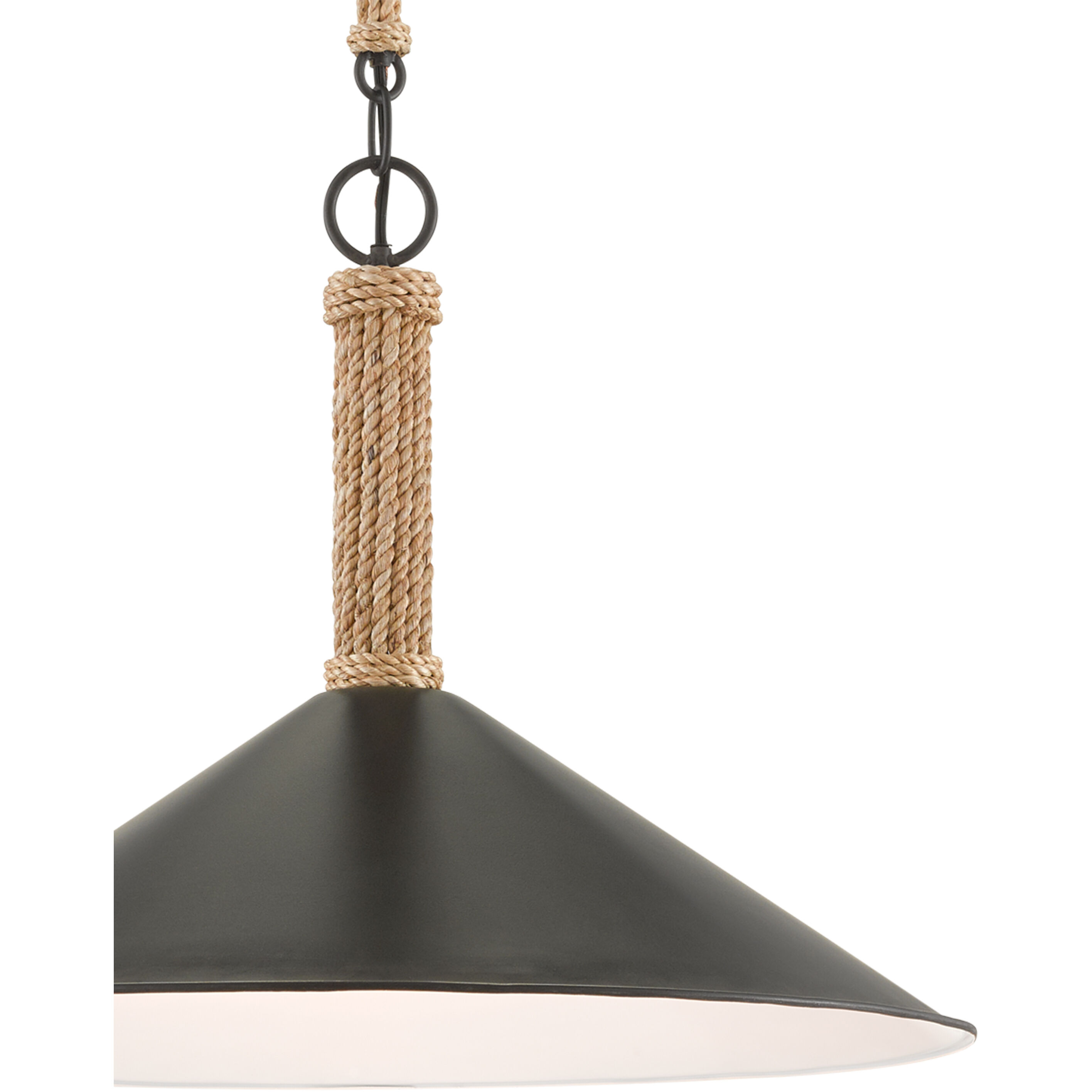 Ocracoke 1 Light 20 inch Sugar White/Blacksmith/Natural Rope Pendant Ceiling Light