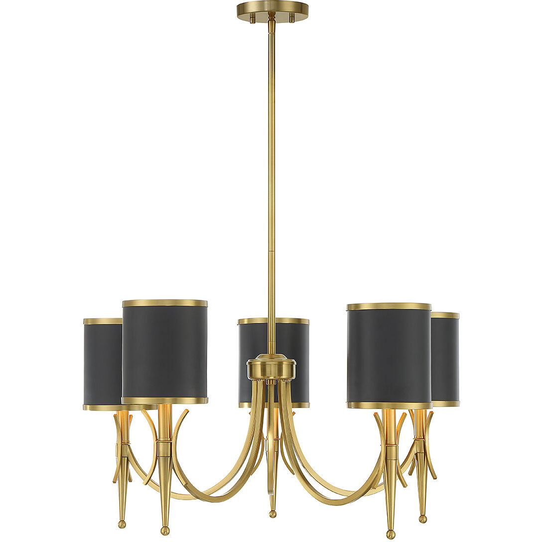 Quincy 5 Light 27 inch Black with Warm Brass Accents Chandelier Ceiling Light