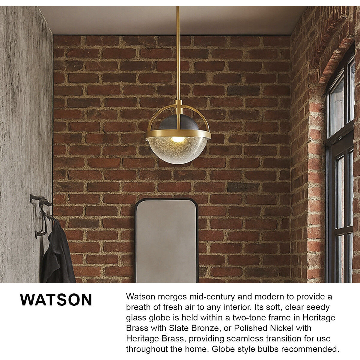 Watson 1 Light 12 inch Heritage Brass with Slate Bronze Indoor Pendant Ceiling Light