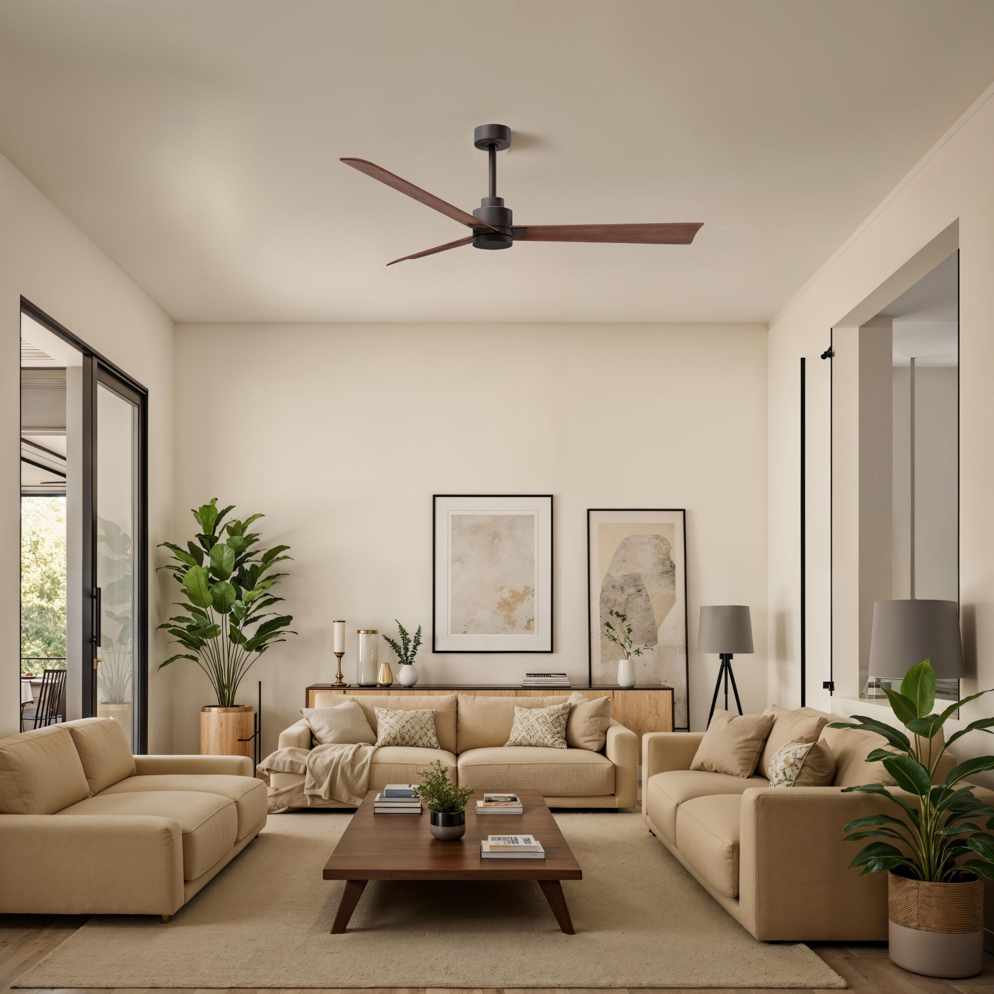 Atlas Alessandra 56 inch Textured Bronze with Walnut Tone Blades Ceiling Fan
