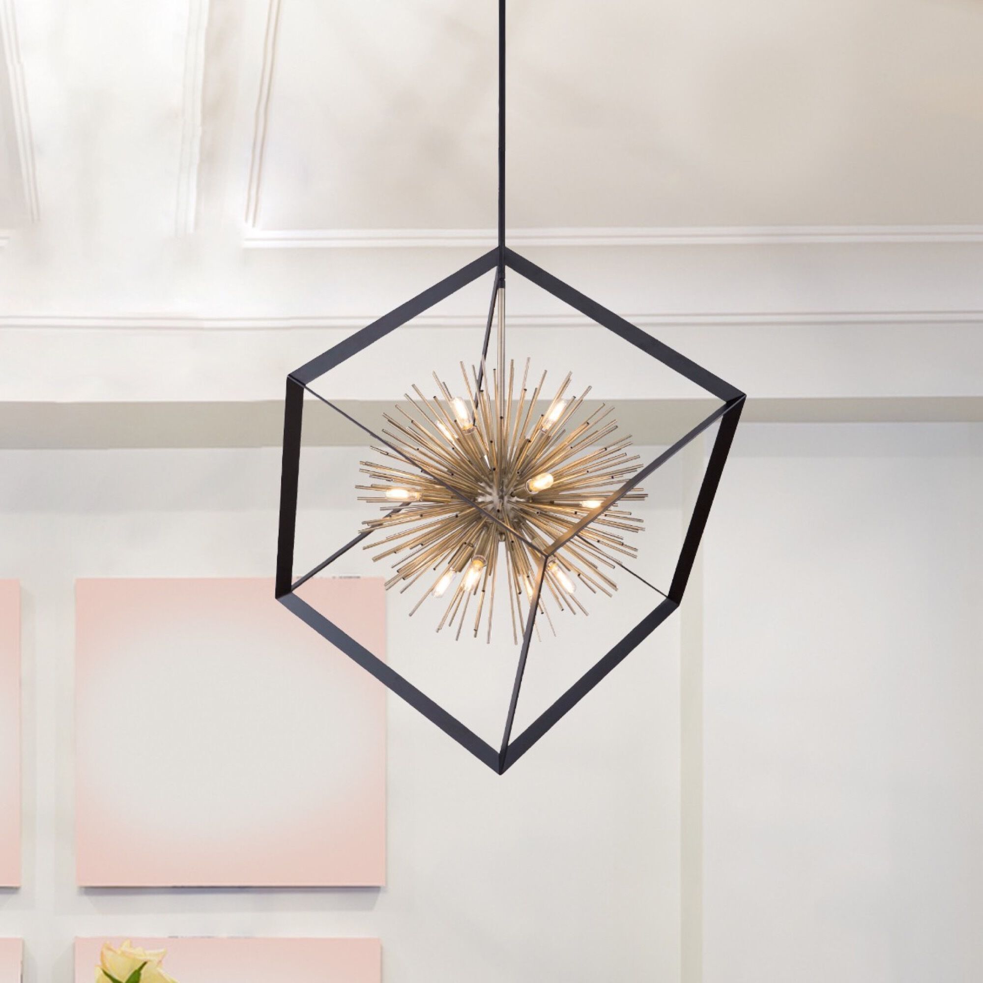 Sunburst LED 37 inch Matte Black and Satin Brass Chandelier Ceiling Light