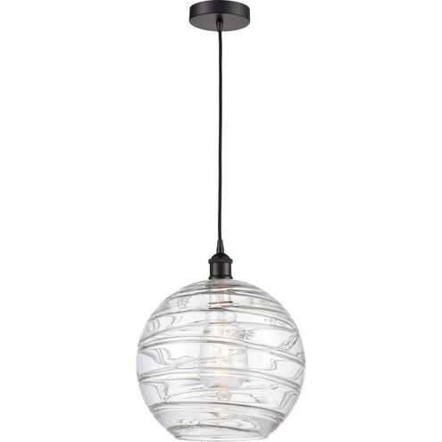 Edison Athens Deco Swirl 1 Light 12 inch Matte Black Mini Pendant Ceiling Light